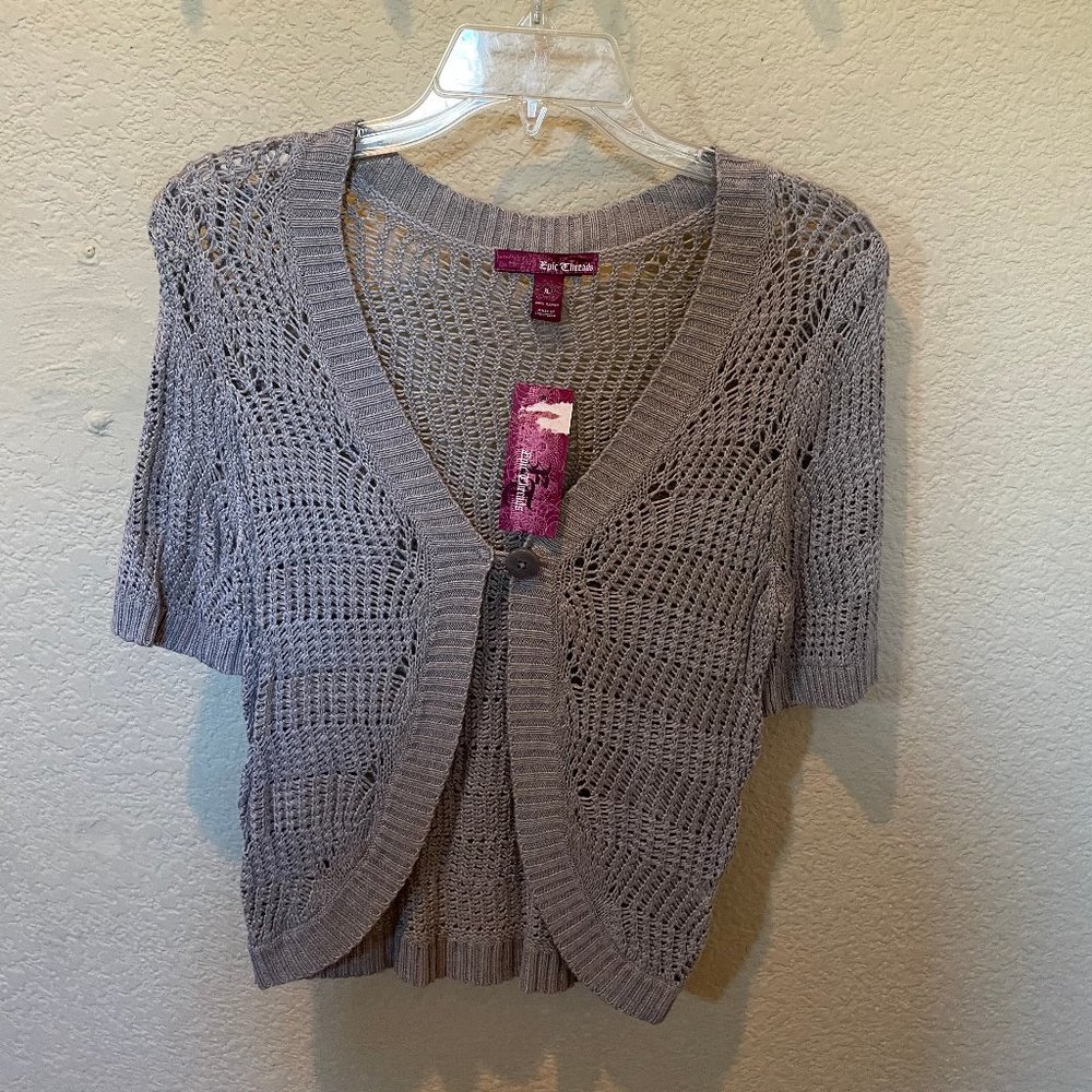 Epic Threads Knit Cardigan Woman's XL Extra Large NWT Gray Short Sleeve